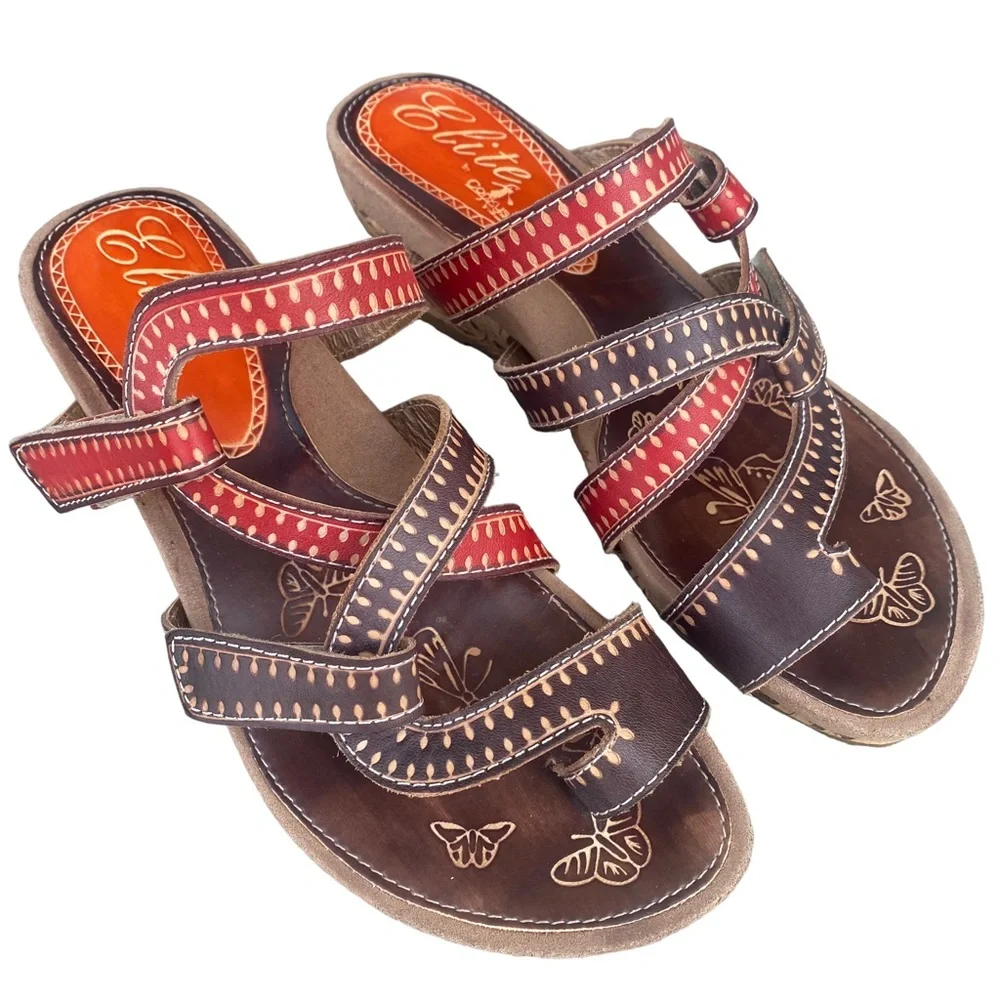 Elite by Corkys | Chocolate Elite Roatan Leather Wedge Sandal Size 8